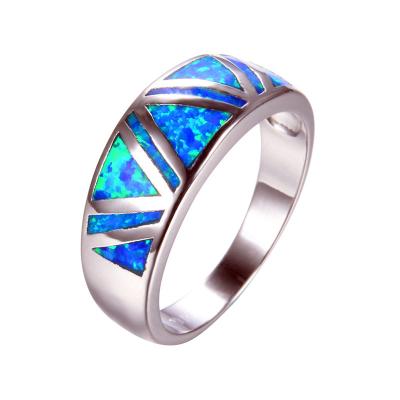 China Female Blue Triangle Opal Jewelry Fashion Charm TRENDY 925 Silver Big Wedding Rings For Women Geometry Luxury Bridal Engagement Ring for sale