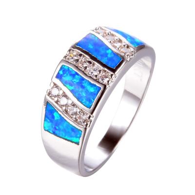 China Female Blue Geometry Opal Jewelry Vintage Charm TRENDY 925 Big Silver Wedding Rings For Women Shape Crystal Engagement Ring White for sale