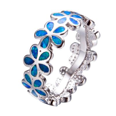 China Vintage TRENDY Opal Stone Jewelry Classic Blue Feminine 925 Silver Wedding Rings For Women Shape Flower Bridal Engagement Ring for sale