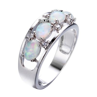 China Vintage FASHIONABLE Opal Jewelry Classic Female White Oval 925 Silver Wedding Rings For Women Round Simple Crystal Hollow Engagement Ring for sale