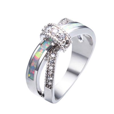 China Vintage FASHIONABLE Opal Cross Jewelry Classic Female White 925 Silver Big Wedding Rings For Women Crystal Hollow Bow Engagement Ring Luxury for sale