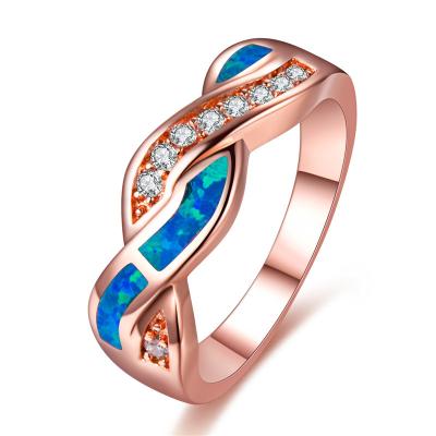 China Female Blue Delicacy Crystal Engagement Ring White Opal Women Cross Jewelry Trendy Luxury Rose Gold Wedding Rings For Vintage FASHIONABLE for sale