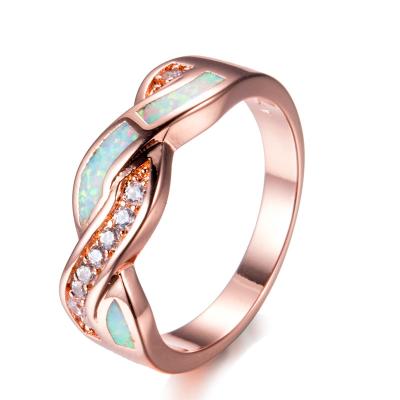 China Thin Vintage Opal Cross Jewelry Luxury Rose Gold TRENDY Female White Wedding Rings For Women Tasty White Round Crystal Engagement Ring for sale