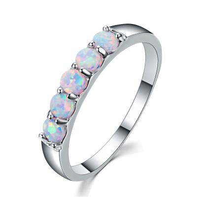 China Vintage TRENDY Opal Jewelry Luxury White Blue Feminine 925 Silver Wedding Thin Rings For Women Tasty Bridal Round Engagement Ring for sale