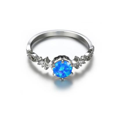 China TRENDY White Blue Cute Ring Boho Silver Color Wedding Engagement Flower Opal Round Stone Ring Female Rings for Women Minimalist Jewelry for sale