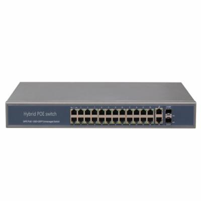 China Wholesale LACP 400w 24ch 10 100mbps 802.3af over poe switch with 2ch gigabit rj45 SFP uplink for sale