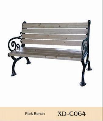 China Outdoor Weather Furniture C064 Cast Iron Garden Wooden Slats Seat Bench Public Wood Bench Cast Iron Leg Bench for sale