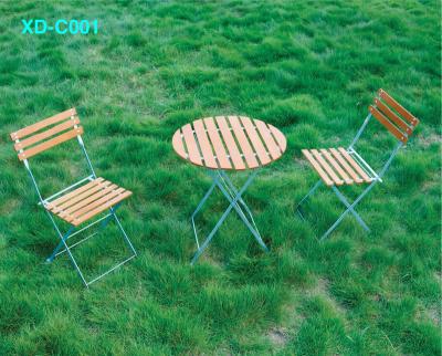 China Hot Sale Mid Century Patio Steel Wood Bistro Set Foldable Patio Table and Chair Outdoor Furniture for sale