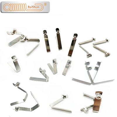 China Apartment ; Leaf ; Custom Snap Push Button Solid Plate Metal Accessories Locking V Shape Spring Clips for sale