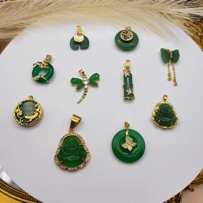 China TRENDY Fashion High Quality Stainless Steel Chain Jewelry Lucky Jewelry Gold Green Jade Charm Butterfly Buddha Bamboo Pendant Necklace for sale