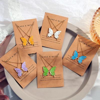 China TRENDY 2023 Fashion Trendy Girls Popular Best Friend Friendship BFF Necklace Butterfly Pendant Charm Necklace Enamel Jewelry for Women for sale