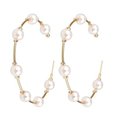 China Fashion Eco-Friendly Hypoallergenic Gold Plated Jewelry Statement 65MM Big Large Circle Bridal Pearl Drop Dangle Earrings For Women Girls for sale