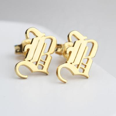 China Fashion Environmental Friendly Stainless Steel Lovely Gold Plated Letter Earrings Initial Custom Alphabet Letter Earring Stud For Girls Women for sale