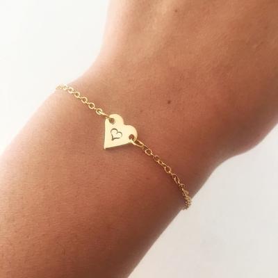 China TRENDY Engraved Stainless Steel Heart Shape 26 Alphabet A-Z Initial Adjustable Chain Couples Friendship Bracelet for sale