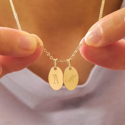 China OEM FASHIONABLE Tasty Gold Stainless Steel Necklace Custom Chain Jewelry Personalized Dias Charm Oval Shaped Initial Necklaces for sale