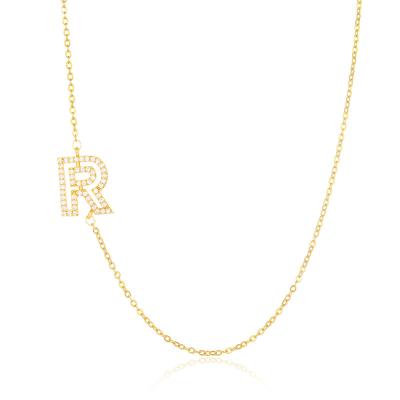 China FASHIONABLE Tasty Hollow A-Z Monogram Letter Initial Gold Diamond Personalized Micro Zircon Pave Hollow Necklace For Women Gold Statement Necklace for sale