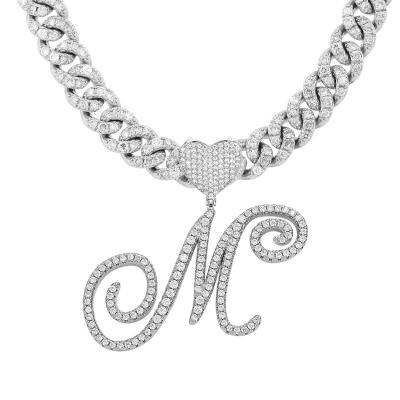 China Hiphop Luxury Miami Iced Out Chain Women Bling Diamond Chain Necklace Hip Hop Jewelry Gold Cuban Link Chain Initial Necklace for Women for sale