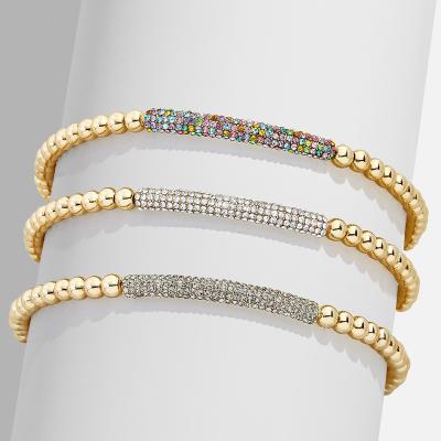 China FASHIONABLE Classic Delicate Waterproof Crystal Bar 18K Gold Plated Beaded Stretch Bracelet Designer Bead Bracelets Women Jewelry for sale