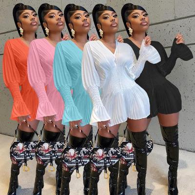 China Hot Sale Anti-static Women's Casual Stylish Woven Oversized Tight Waist Blow Sleeve Team Mini Shirt Dresses for sale