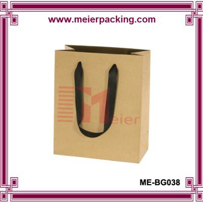 China Europe Style Brown Kraft Paper Shopping Bag with Black Ribbon Handle ME-BG038 for sale