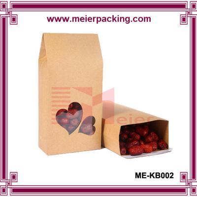 China Customized brown kraft paper bag for food with heart-shape clear window ME-KB002 for sale