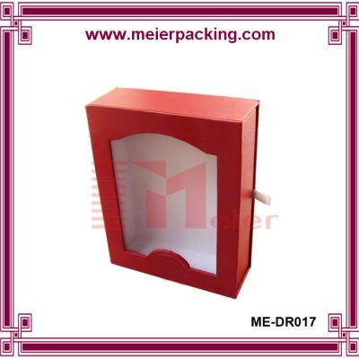 China Custom paper drawer box with clear window/Paper Apparel Paperboard Box/Red Cardboard Boxes ME-DR017 for sale