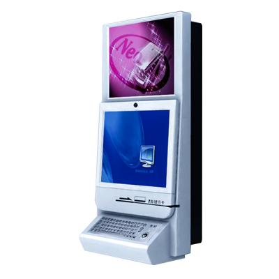 China Anti-dust double screen kiosk hotel check-in kiosk mayfair card reader kiosk for sale