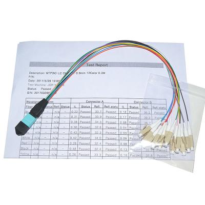 Chine 12 la correction adaptée aux besoins du client de fibre du noyau 0.9mm MPO attachent 1M unimodal Fanout à vendre