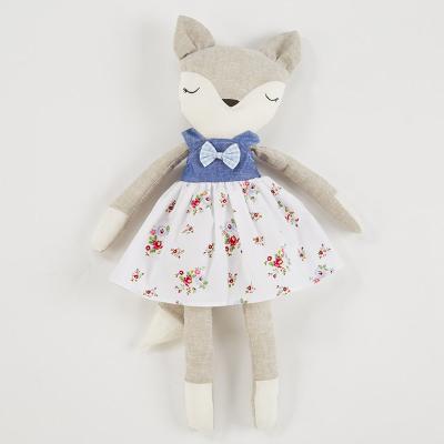 China Plush Jungle Autumn Stuffed Fox Toy For Kids Baby Sleeping Fox Toy Canvas Natural Fox With Print Dress For Home Decoration for sale