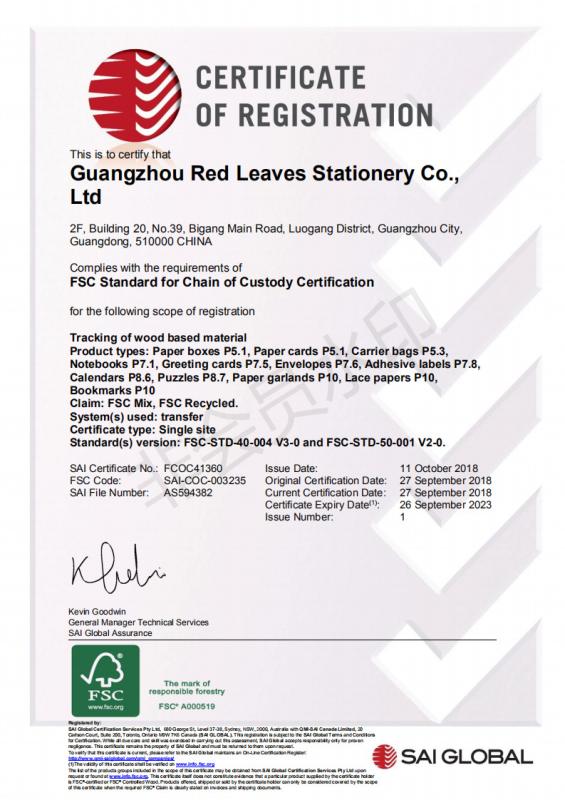 FSC - Guangzhou Red Leaves Stationery Co., Ltd.