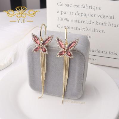 China TRENDY fashion hot-selling tassel earrings with zircon butterfly hip-hop earrings for sale