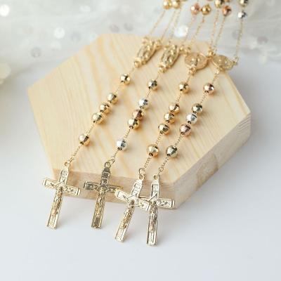 China Religious Y-Chain Necklace 60cm+15cm Chain Religious Jewelry Jesus Cross Jewelry Gold Necklaces Rosario Catolico Beads Hot Selling for sale