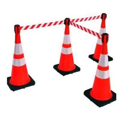 China Any Place Need Crowd Control Red Retractable Belt Expandable Cone Topper Tape Traffic Cone for sale