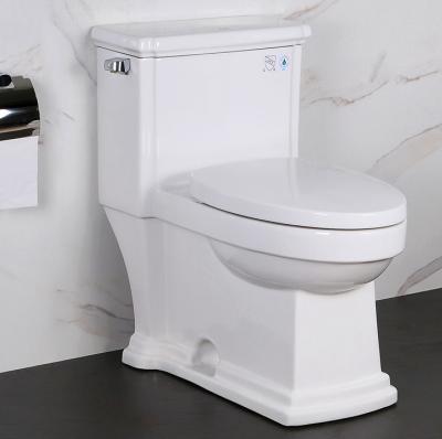 China Dual-Flush HILITE European Style Elegant Design washdown Gravity Flushing One Piece Watermark White Ceramic Round S-Trap Floor Mounted for sale