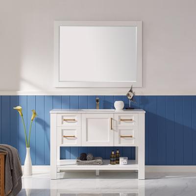 China Modern HILITE Modern Hotel Single Sink Wall-Hung Bath Mirror Plwood Bathroom Cabinet With Drawers Bathroom Vanities Manufacturers for sale