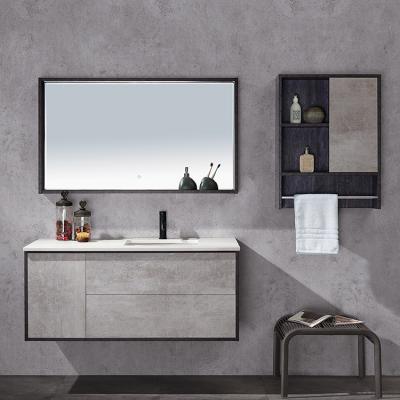 China Modern HILITE Modern Luxury Bathroom Furniture Light Grey Wall-Hung Led Mirror Cabinet Bathroom Wall Vanity Cabinet Made In China for sale