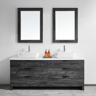 China Modern HILITE Modern Style Double Bath Mirror Six Drawers Melamine Bathroom Cabinet Without Basin Custom Latest Bathroom Vanities Set for sale