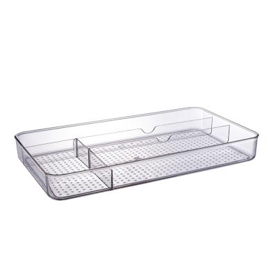 China Viable Pull Out Fridge Organizer Stackable Bins Fridge Storage Bins Cutlery Tray Made of Clear Heavy Duty Durable Plastic PET for sale