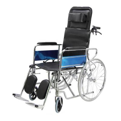 China With Handbrake Chrome Plating Steel Frame High Backrest Commode Foldable Reclining Wheelchair RJ-C609UGC for sale