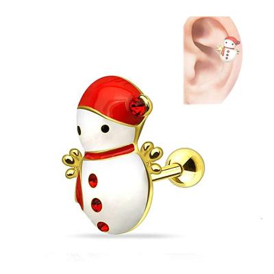 China FASHIONABLE Christmas Gold 316L Surgical Steel Snowman Plugs Tragus Helix Cartilage Piercing for sale