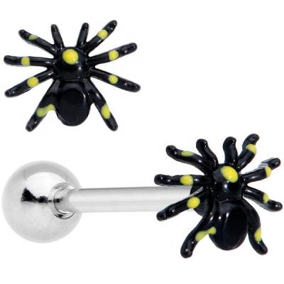 China FASHIONABLE Wholesale Rainbow Yellow Spooky Tongue Ring Black Spider Halloween Barbell Piercings for sale