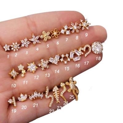 China Wholesale FASHIONABLE Clear CZ Flower Lobe Color Plants and Animals Helix Conch Rook Tragus Jewelry Cartilage Earring Piercing for sale