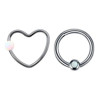 China Wholesale 316L FASHIONABLE Surgical Cartilage Earrings Septum Steel Jewelry Opal Heart Hoop Daith Helix for sale