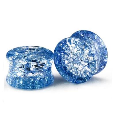 China FASHIONABLE Wholesale Clear Pyrex Glass Ear Tunnels Cracked Design Saddle Stretcher Piercings Plugs for sale