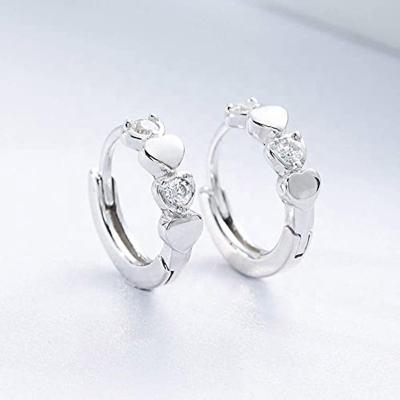 China Cartilage Earring Love Double Circle Hoop Earrings Small CZ Crystal Heart Sleeper For Women Cartilage Hoops for sale