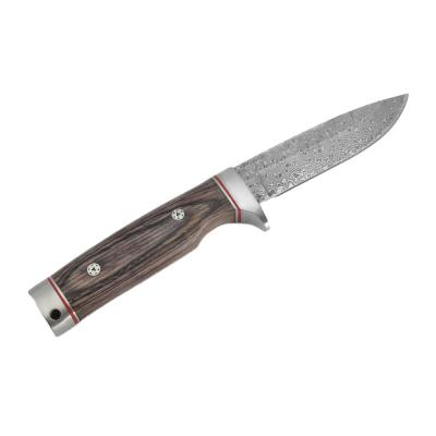 China Non-variable handle handmade colorful wooden Damascus steel fixed blade camping survival outdoor hunting knife for sale