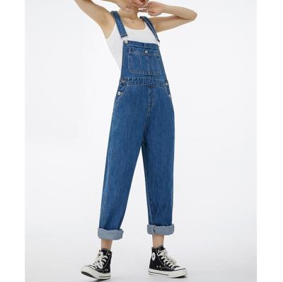 China Breathable High Quality Blue Bib Pants Fashion Overalls Jeans Women Casual Trousers for sale