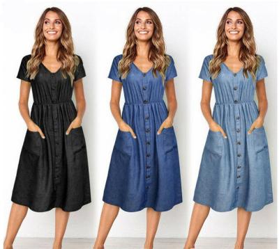 China Breathable luxury chic casual stylish super soft various various buttons closure denim dress for sale