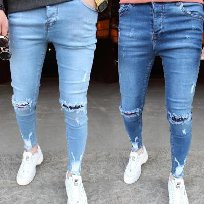 China Streetwear New Breathable Tight Fitting Denim Pants Men Elastic Solid Color Jeans for sale