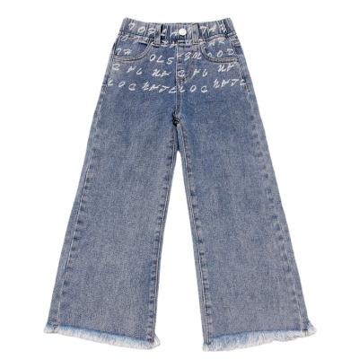 China Straight Favorable Price Customized Denim Polyester Cotton Jeans Pants For Kids Girls for sale